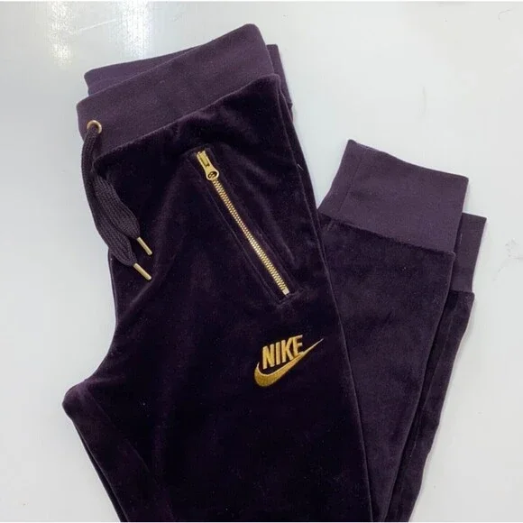 Rare NIKE Purple/Gold Zips VELOUR Athletic JOGGER Sweat Pants w/Red Tag Sz LG - Picture 2 of 7